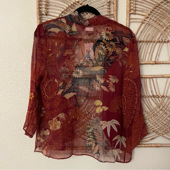 Citron Santa Monica Silk Cardigan Asian Open Front Floral Sheer Sz PS B33 - Picture 2 of 10